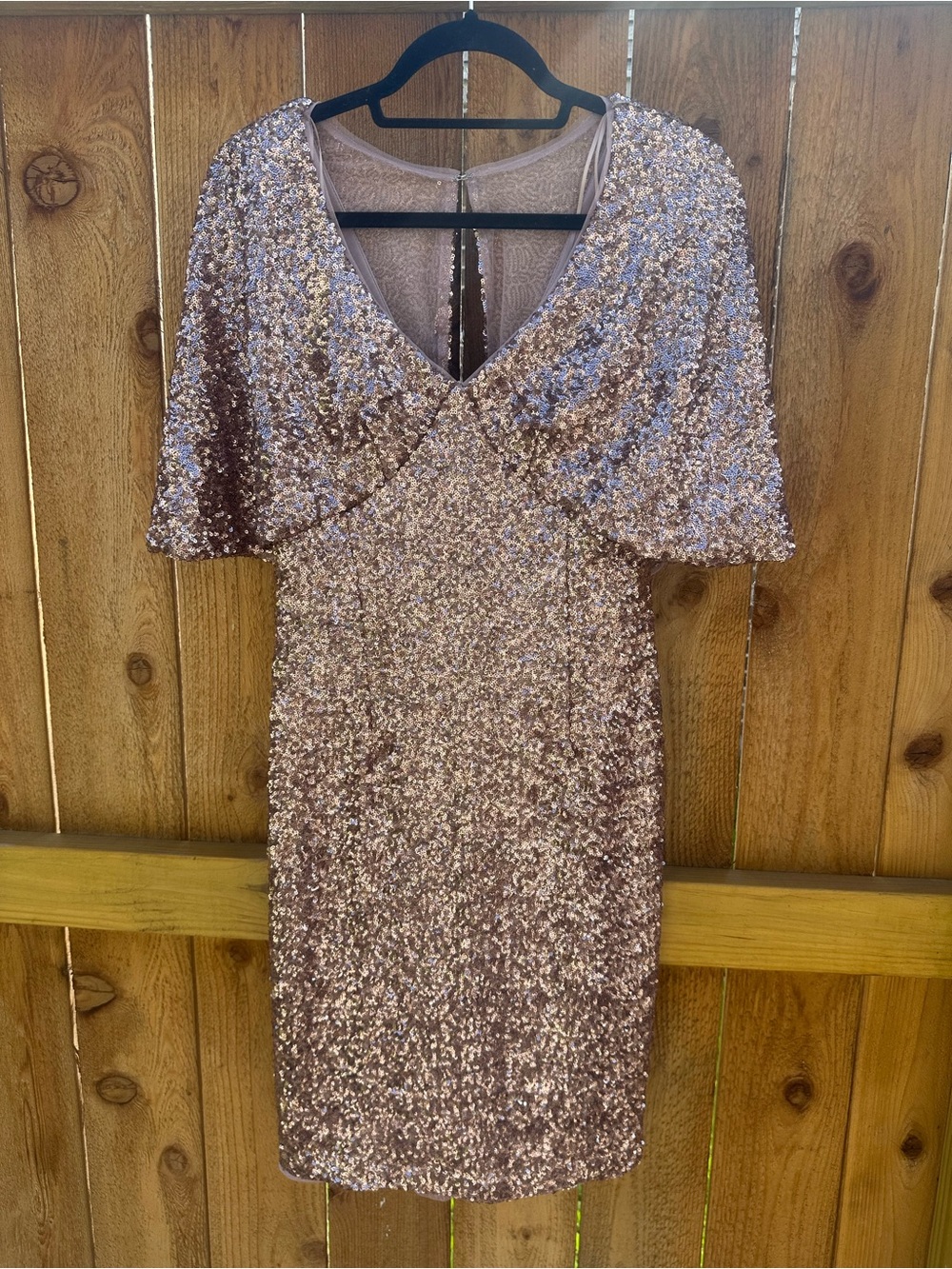 Alex Evenings 12P Rose Gold Sequin Capelet Sheath Dress Petite